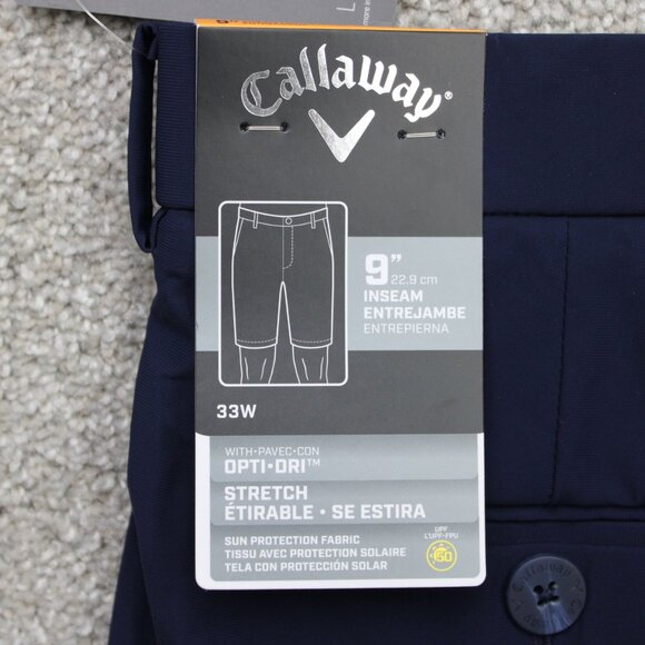 Callaway Shorts NWT Mens 33 Blue Opti-Dri Golf Stretch 9" inseam Flat Front - Picture 8 of 12